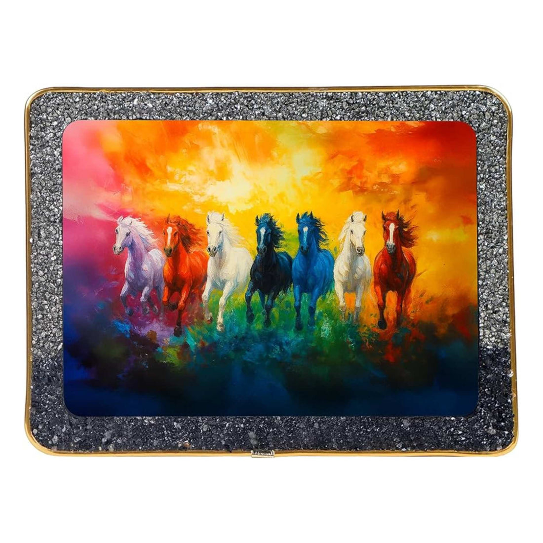 7 Running Horses Vastu Painting with Gold Frame (Pyrite Energy)